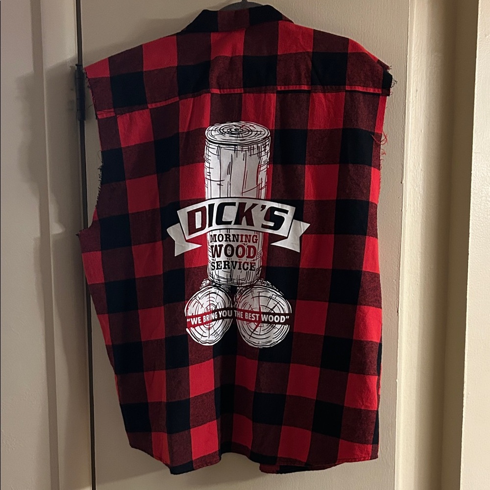 Red and Black Plaid Sleeveless Vest
